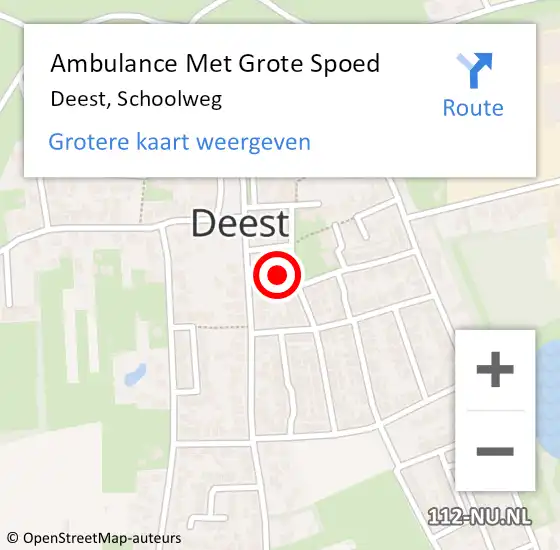 Locatie op kaart van de 112 melding: Ambulance Met Grote Spoed Naar Deest, Schoolweg op 22 januari 2022 18:52