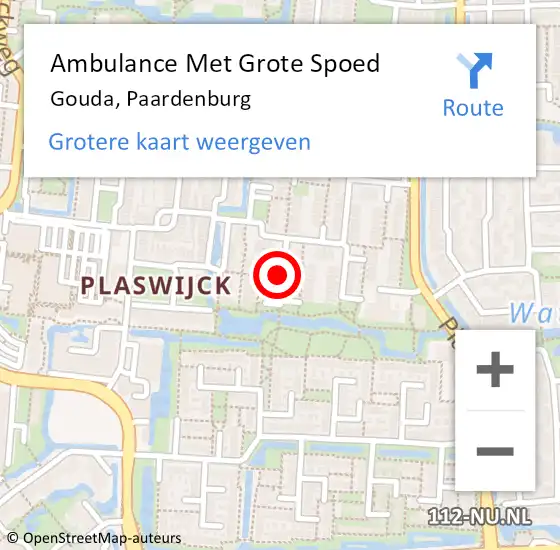 Locatie op kaart van de 112 melding: Ambulance Met Grote Spoed Naar Gouda, Paardenburg op 22 januari 2022 19:42