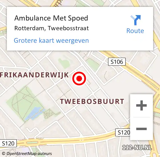 Locatie op kaart van de 112 melding: Ambulance Met Spoed Naar Rotterdam, Tweebosstraat op 22 januari 2022 19:50