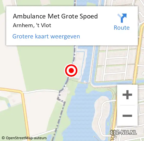 Locatie op kaart van de 112 melding: Ambulance Met Grote Spoed Naar Arnhem, 't Vlot op 22 januari 2022 20:23