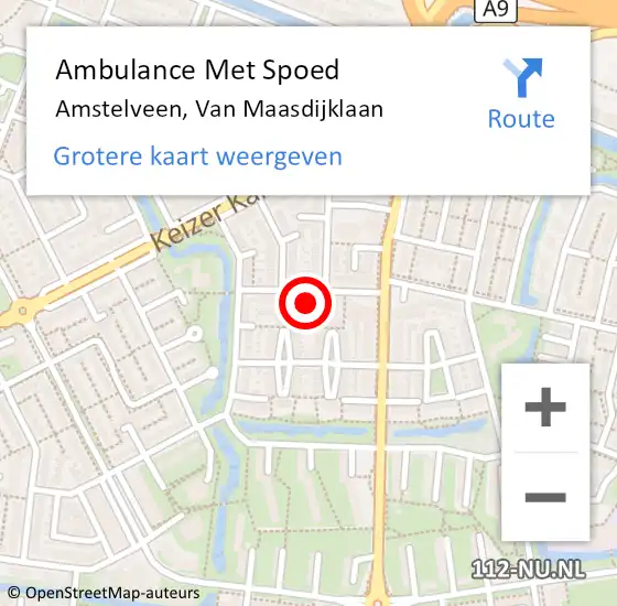 Locatie op kaart van de 112 melding: Ambulance Met Spoed Naar Amstelveen, Van Maasdijklaan op 22 januari 2022 20:31