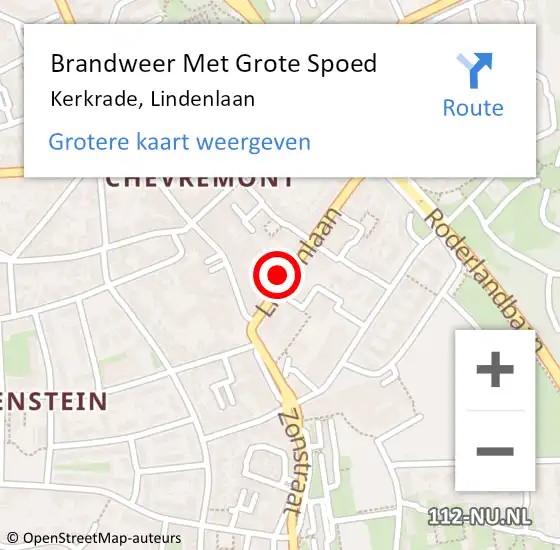 Locatie op kaart van de 112 melding: Brandweer Met Grote Spoed Naar Kerkrade, Lindenlaan op 22 januari 2022 21:13