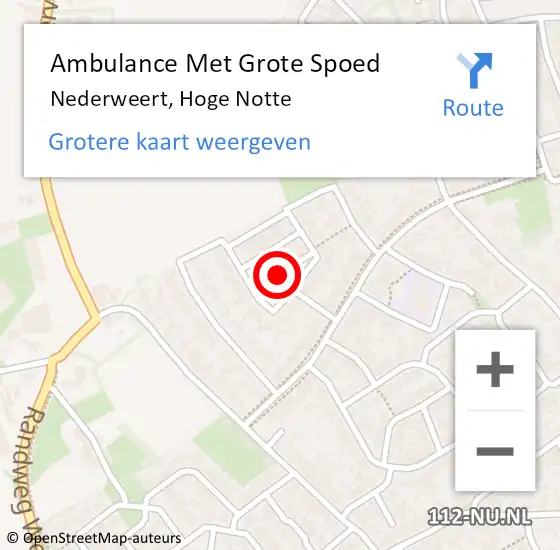 Locatie op kaart van de 112 melding: Ambulance Met Grote Spoed Naar Nederweert, Hoge Notte op 22 januari 2022 22:28