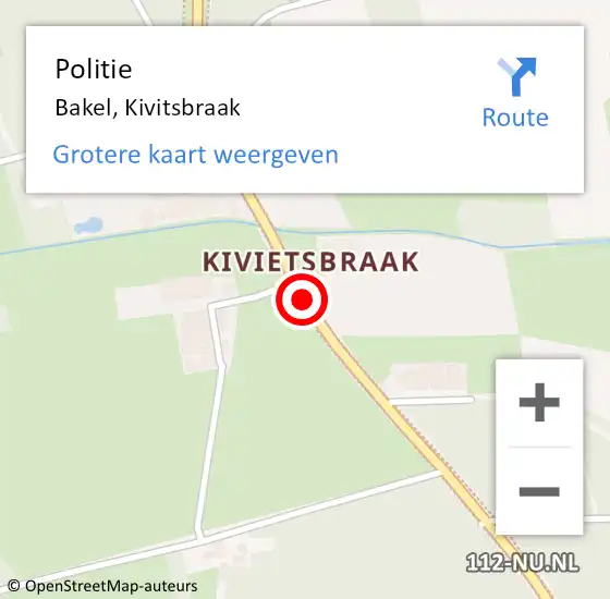 Locatie op kaart van de 112 melding: Politie Bakel, Kivitsbraak op 22 januari 2022 22:42