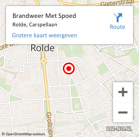 Locatie op kaart van de 112 melding: Brandweer Met Spoed Naar Rolde, Carspellaan op 22 januari 2022 23:15