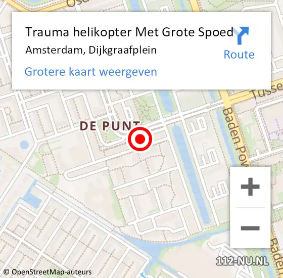 Locatie op kaart van de 112 melding: Trauma helikopter Met Grote Spoed Naar Amsterdam, Dijkgraafplein op 22 januari 2022 23:45