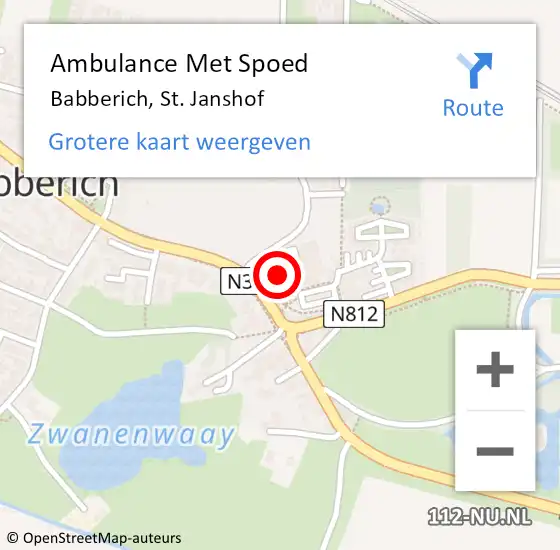 Locatie op kaart van de 112 melding: Ambulance Met Spoed Naar Babberich, St. Janshof op 23 januari 2022 00:20