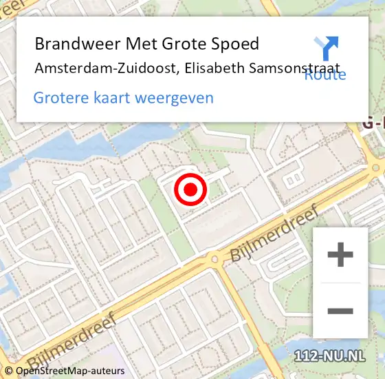 Locatie op kaart van de 112 melding: Brandweer Met Grote Spoed Naar Amsterdam-Zuidoost, Elisabeth Samsonstraat op 23 januari 2022 00:54