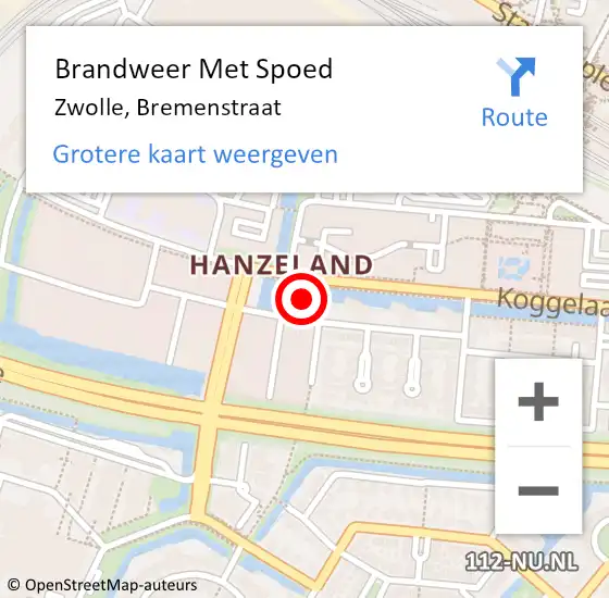 Locatie op kaart van de 112 melding: Brandweer Met Spoed Naar Zwolle, Bremenstraat op 23 januari 2022 04:01