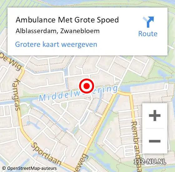 Locatie op kaart van de 112 melding: Ambulance Met Grote Spoed Naar Alblasserdam, Zwanebloem op 23 januari 2022 04:03