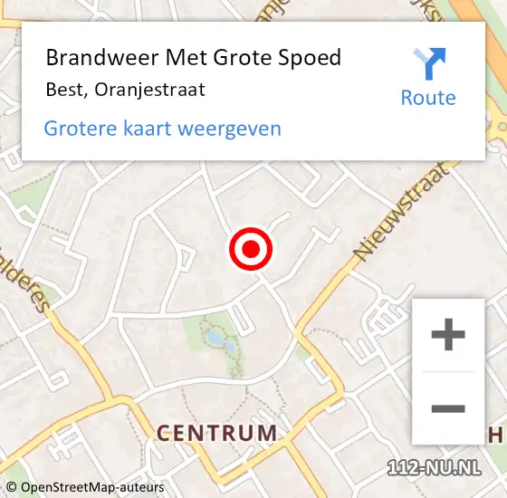 Locatie op kaart van de 112 melding: Brandweer Met Grote Spoed Naar Best, Oranjestraat op 7 oktober 2013 13:02