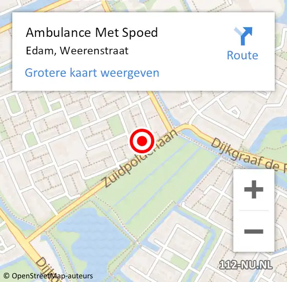 Locatie op kaart van de 112 melding: Ambulance Met Spoed Naar Edam, Weerenstraat op 23 januari 2022 05:08