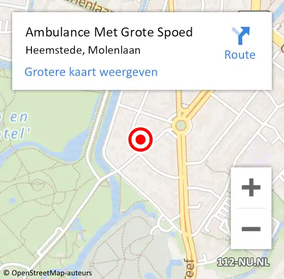 Locatie op kaart van de 112 melding: Ambulance Met Grote Spoed Naar Heemstede, Molenlaan op 23 januari 2022 07:26