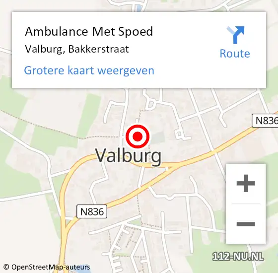 Locatie op kaart van de 112 melding: Ambulance Met Spoed Naar Valburg, Bakkerstraat op 23 januari 2022 07:45