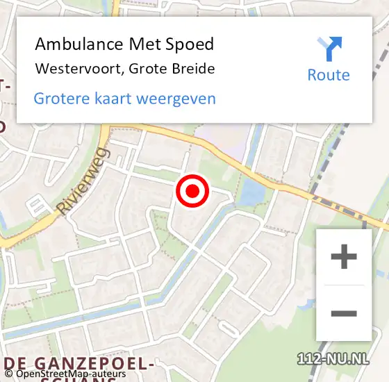 Locatie op kaart van de 112 melding: Ambulance Met Spoed Naar Westervoort, Grote Breide op 23 januari 2022 07:48