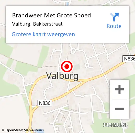 Locatie op kaart van de 112 melding: Brandweer Met Grote Spoed Naar Valburg, Bakkerstraat op 23 januari 2022 07:58