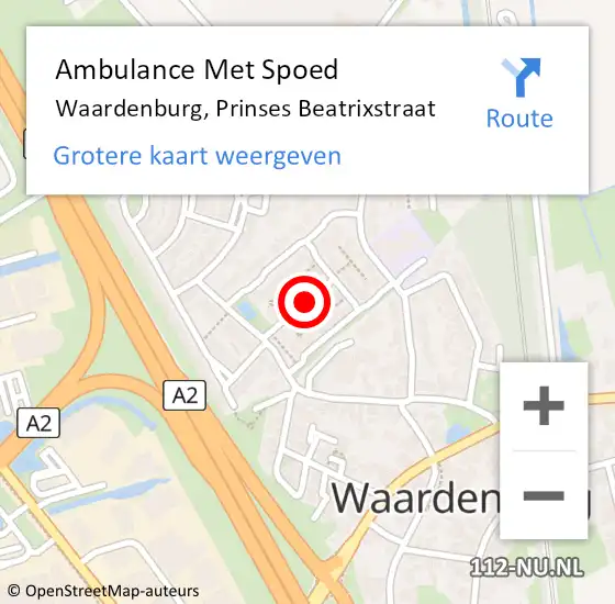 Locatie op kaart van de 112 melding: Ambulance Met Spoed Naar Waardenburg, Prinses Beatrixstraat op 23 januari 2022 08:59