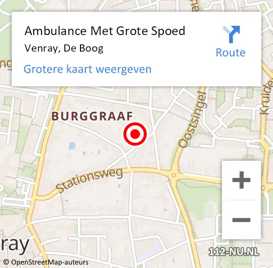 Locatie op kaart van de 112 melding: Ambulance Met Grote Spoed Naar Venray, De Boog op 6 juli 2014 03:04