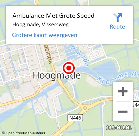 Locatie op kaart van de 112 melding: Ambulance Met Grote Spoed Naar Hoogmade, Vissersweg op 23 januari 2022 10:47