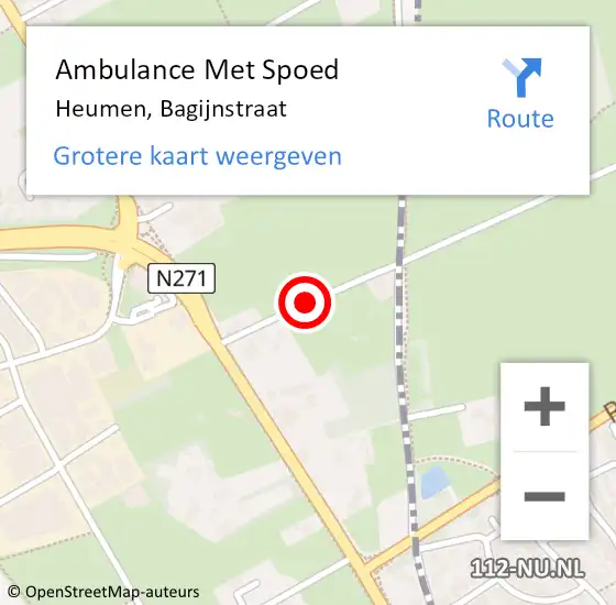 Locatie op kaart van de 112 melding: Ambulance Met Spoed Naar Heumen, Bagijnstraat op 6 juli 2014 03:10