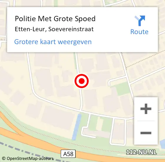 Locatie op kaart van de 112 melding: Politie Met Grote Spoed Naar Etten-Leur, Soevereinstraat op 23 januari 2022 11:10