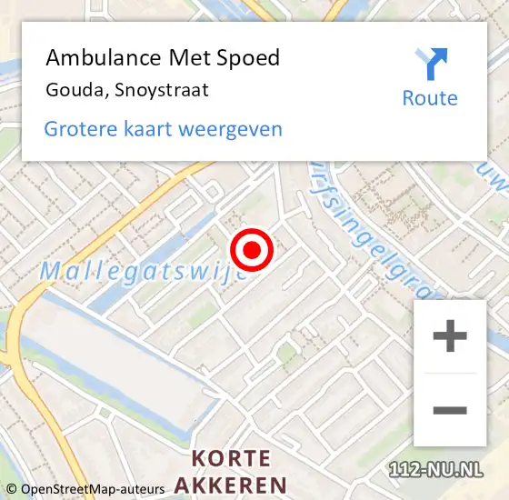 Locatie op kaart van de 112 melding: Ambulance Met Spoed Naar Gouda, Snoystraat op 23 januari 2022 11:16