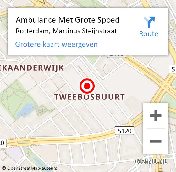 Locatie op kaart van de 112 melding: Ambulance Met Grote Spoed Naar Rotterdam, Martinus Steijnstraat op 23 januari 2022 11:19
