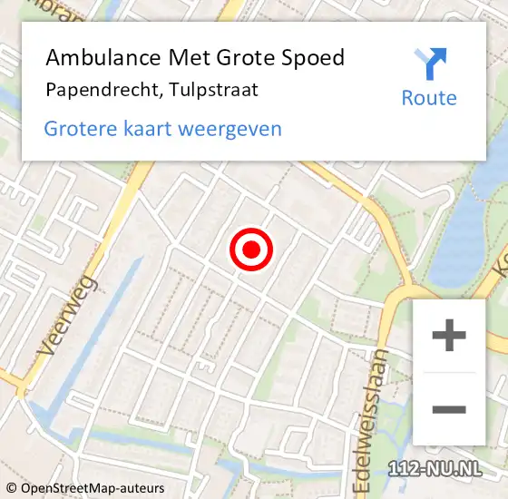 Locatie op kaart van de 112 melding: Ambulance Met Grote Spoed Naar Papendrecht, Tulpstraat op 23 januari 2022 11:20