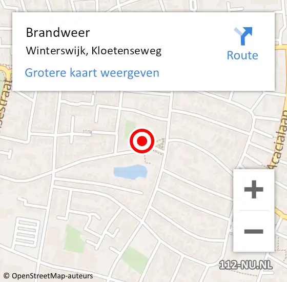 Locatie op kaart van de 112 melding: Brandweer Winterswijk, Kloetenseweg op 23 januari 2022 12:13