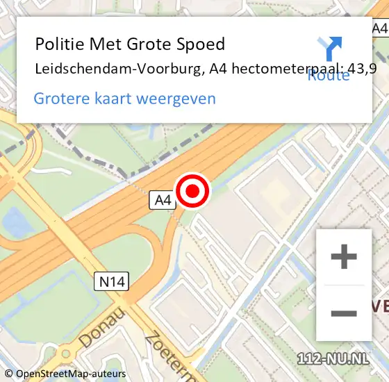 Locatie op kaart van de 112 melding: Politie Met Grote Spoed Naar Leidschendam-Voorburg, A4 hectometerpaal: 43,9 op 23 januari 2022 12:16