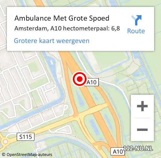 Locatie op kaart van de 112 melding: Ambulance Met Grote Spoed Naar Amsterdam, A10 hectometerpaal: 6,8 op 23 januari 2022 12:40