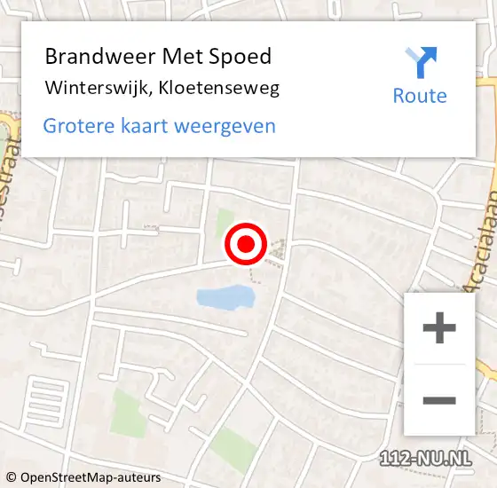 Locatie op kaart van de 112 melding: Brandweer Met Spoed Naar Winterswijk, Kloetenseweg op 23 januari 2022 12:41