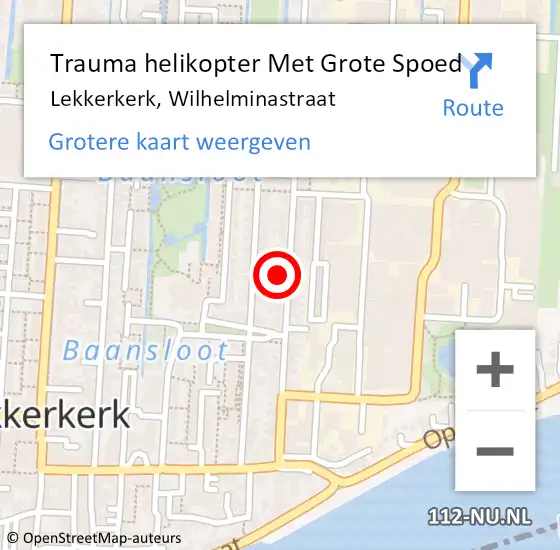 Locatie op kaart van de 112 melding: Trauma helikopter Met Grote Spoed Naar Lekkerkerk, Wilhelminastraat op 23 januari 2022 12:48