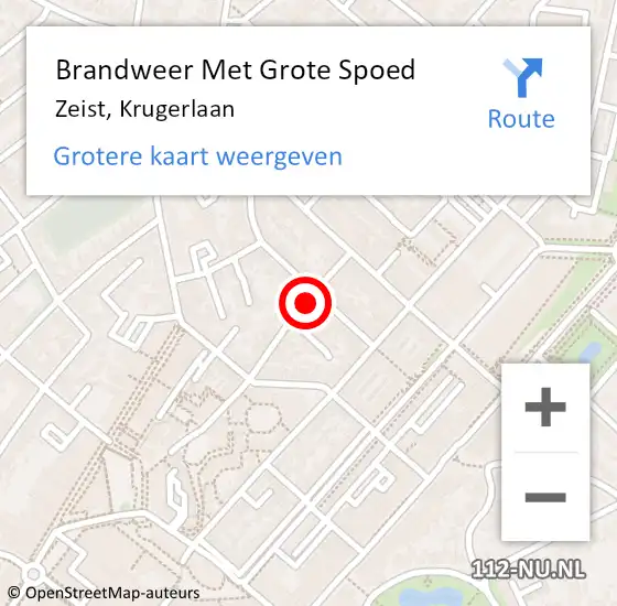 Locatie op kaart van de 112 melding: Brandweer Met Grote Spoed Naar Zeist, Krugerlaan op 23 januari 2022 13:47