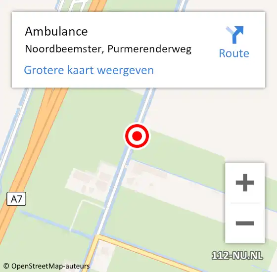 Locatie op kaart van de 112 melding: Ambulance Noordbeemster, Purmerenderweg op 23 januari 2022 14:14