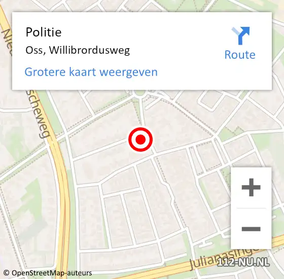 Locatie op kaart van de 112 melding: Politie Oss, Willibrordusweg op 23 januari 2022 15:32