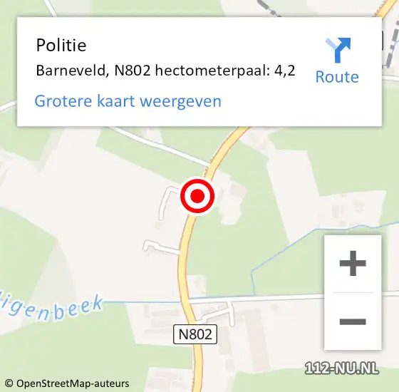 Locatie op kaart van de 112 melding: Politie Barneveld, N802 hectometerpaal: 4,2 op 23 januari 2022 15:33