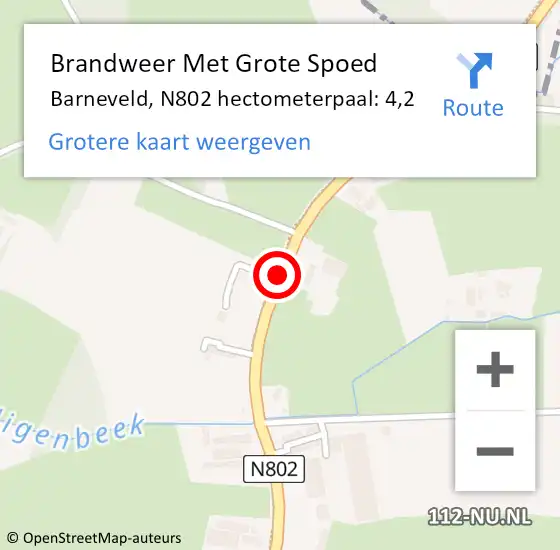 Locatie op kaart van de 112 melding: Brandweer Met Grote Spoed Naar Barneveld, N802 hectometerpaal: 4,2 op 23 januari 2022 15:34
