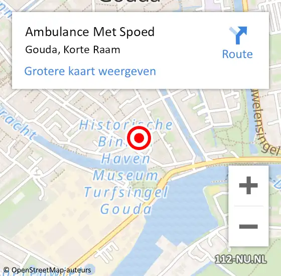 Locatie op kaart van de 112 melding: Ambulance Met Spoed Naar Gouda, Korte Raam op 23 januari 2022 15:45