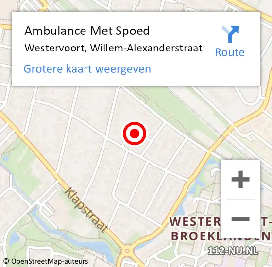 Locatie op kaart van de 112 melding: Ambulance Met Spoed Naar Westervoort, Willem-Alexanderstraat op 23 januari 2022 15:49