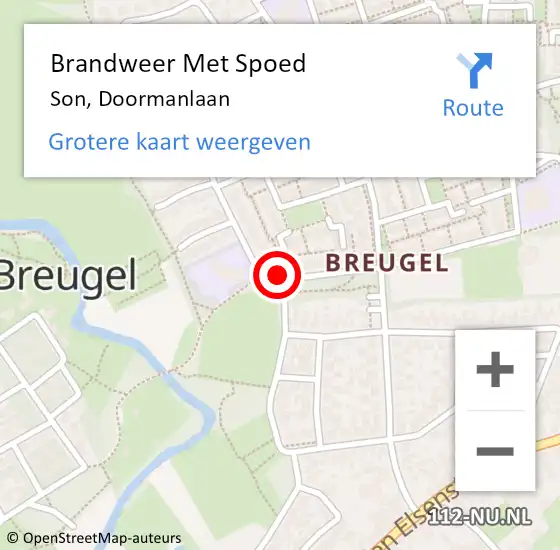 Locatie op kaart van de 112 melding: Brandweer Met Spoed Naar Son, Doormanlaan op 6 juli 2014 03:43