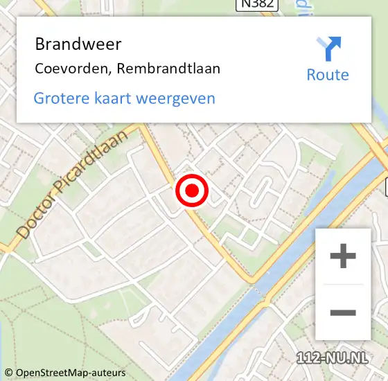 Locatie op kaart van de 112 melding: Brandweer Coevorden, Rembrandtlaan op 23 januari 2022 15:58