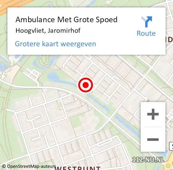 Locatie op kaart van de 112 melding: Ambulance Met Grote Spoed Naar Hoogvliet, Jaromirhof op 23 januari 2022 16:28