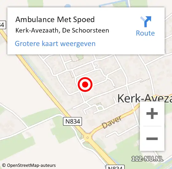 Locatie op kaart van de 112 melding: Ambulance Met Spoed Naar Kerk-Avezaath, De Schoorsteen op 23 januari 2022 16:53