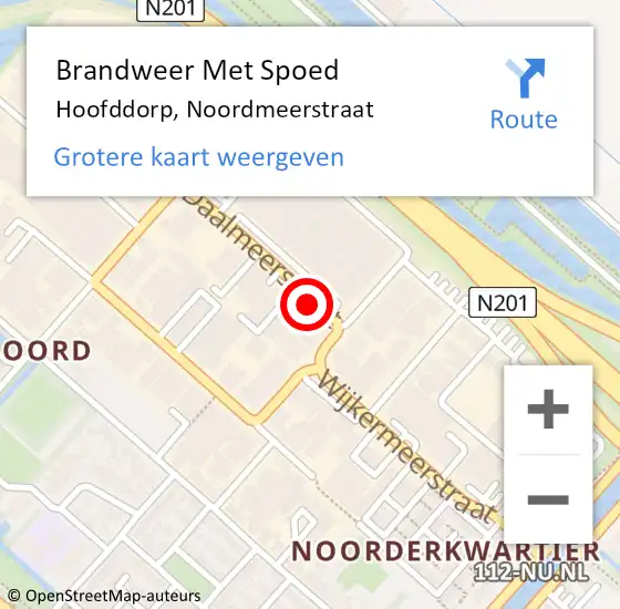 Locatie op kaart van de 112 melding: Brandweer Met Spoed Naar Hoofddorp, Noordmeerstraat op 23 januari 2022 17:22