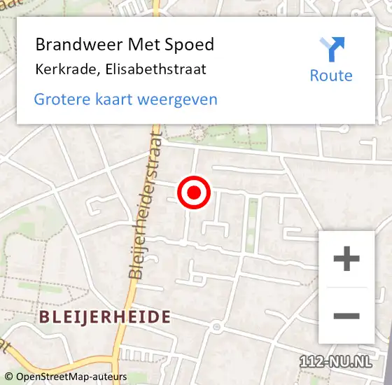 Locatie op kaart van de 112 melding: Brandweer Met Spoed Naar Kerkrade, Elisabethstraat op 23 januari 2022 17:41