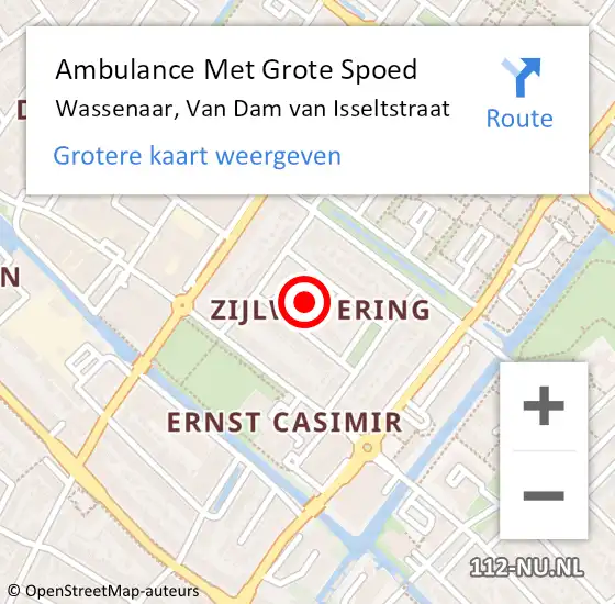 Locatie op kaart van de 112 melding: Ambulance Met Grote Spoed Naar Wassenaar, Van Dam van Isseltstraat op 23 januari 2022 18:20