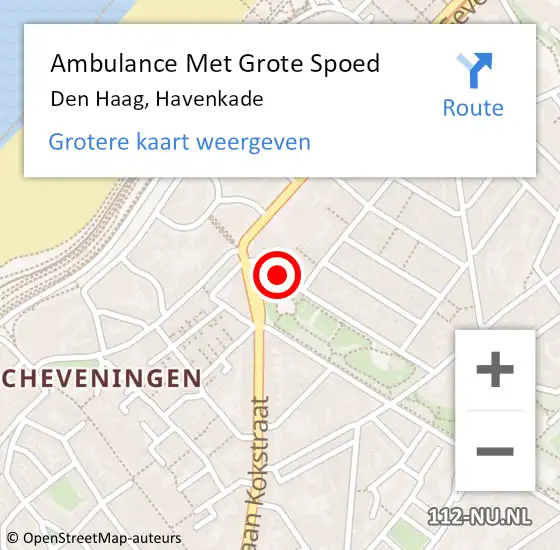 Locatie op kaart van de 112 melding: Ambulance Met Grote Spoed Naar Den Haag, Havenkade op 23 januari 2022 19:10