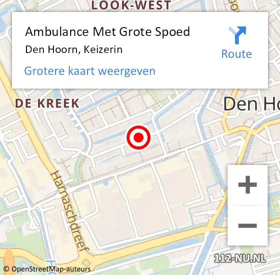 Locatie op kaart van de 112 melding: Ambulance Met Grote Spoed Naar Den Hoorn, Keizerin op 23 januari 2022 19:17