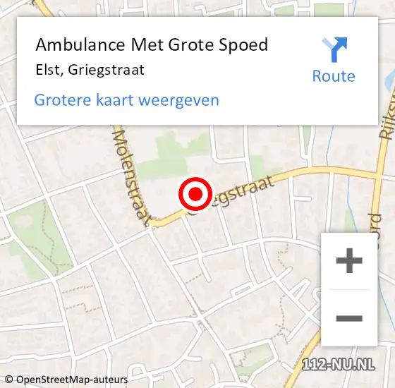 Locatie op kaart van de 112 melding: Ambulance Met Grote Spoed Naar Elst, Griegstraat op 23 januari 2022 19:18